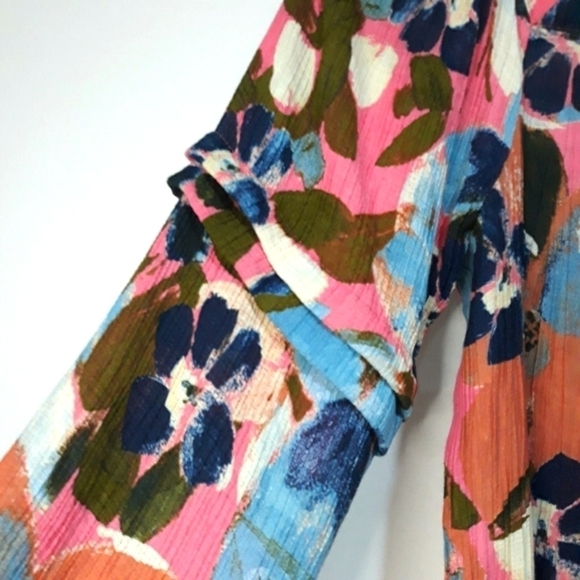 Zac & Rachel Floral Multicolor Long-Sleeve  Square Neck Top Blouse Small - Picture 6 of 12
